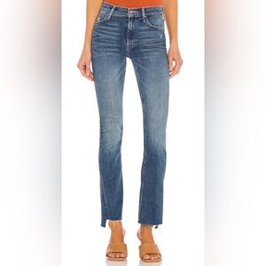 MOTHER Medium Blue Flare Jeans with Frayed Hem